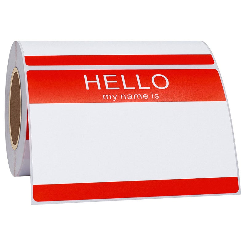 Hybsk Hello My Name is Blue Name Tag Identification Stickers 3-1/2â€ x 2-3/8â€ Total 200 Labels Per Roll (Red) - Image 2