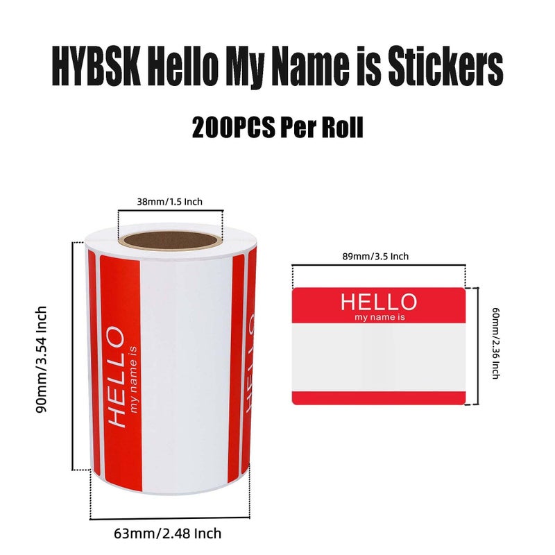Hybsk Hello My Name is Blue Name Tag Identification Stickers 3-1/2â€ x 2-3/8â€ Total 200 Labels Per Roll (Red) - Image 3