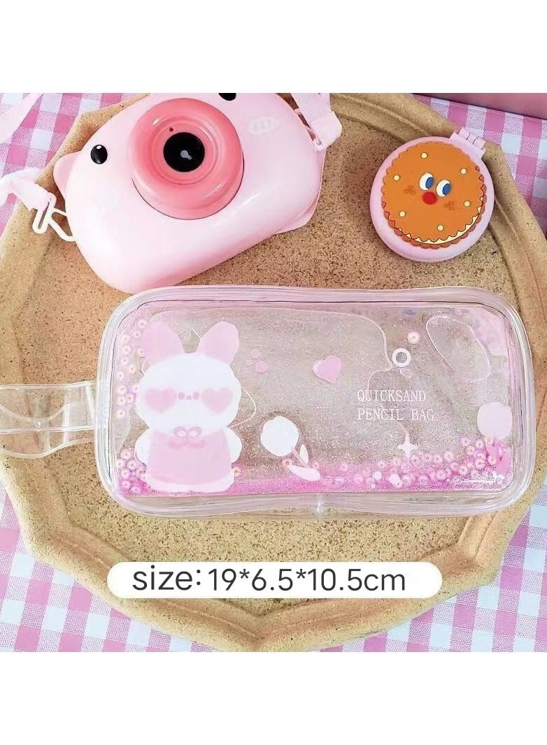 KUYING Quicksand Large Capacity Transparent Pen Bag Storage Bag Makeup Bag Stationery Bag 