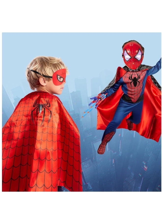 أزياء للأطفال لشخصية سبايدر مان الخارق، مجموعة قفاز إطلاق العنكبوت للأطفال من 4 إلى 8 سنوات مع عباءة بطل خارق + قناع LED + قناع للعين، ألعاب إطلاق العنكبوت، ملابس تنكرية، هدية ألعاب بطل خارق. - Image 3