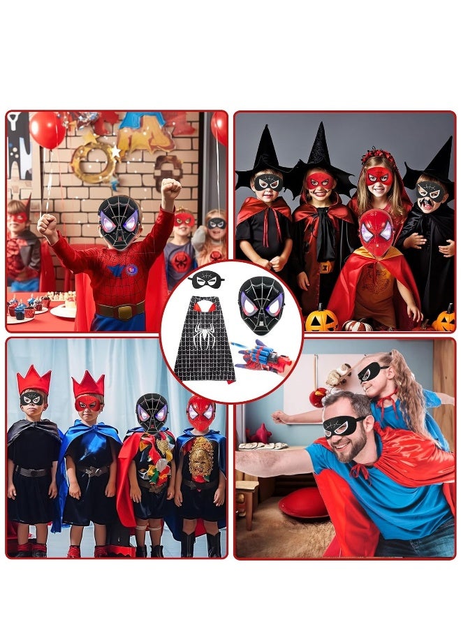 أزياء للأطفال لشخصية سبايدر مان الخارق، مجموعة قفاز إطلاق العنكبوت للأطفال من 4 إلى 8 سنوات مع عباءة بطل خارق + قناع LED + قناع للعين، ألعاب إطلاق العنكبوت، ملابس تنكرية، هدية ألعاب بطل خارق. - Image 2