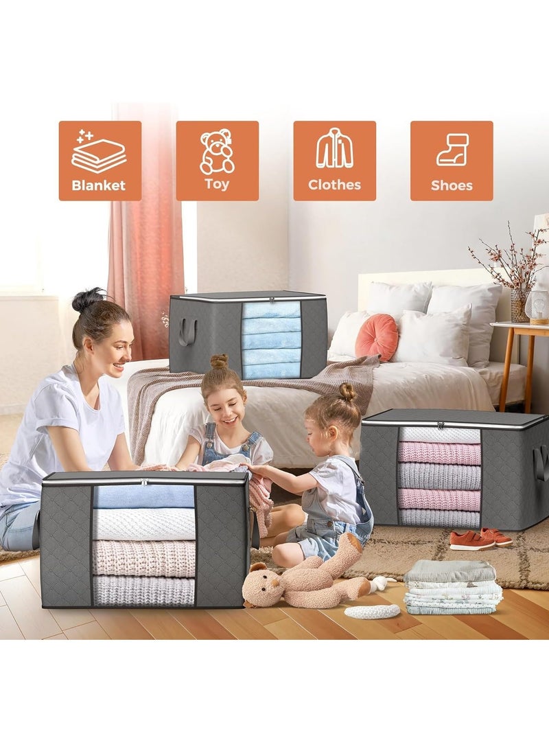 6-Piece Large Capacity Storage Box for Clothes Foldable Blanket Storage Bags Closet Organizer Storage Containers with Lids and Handle, Clear Window for Blankets ,Clothes, Bedding 90L.(Grey) - Image 5
