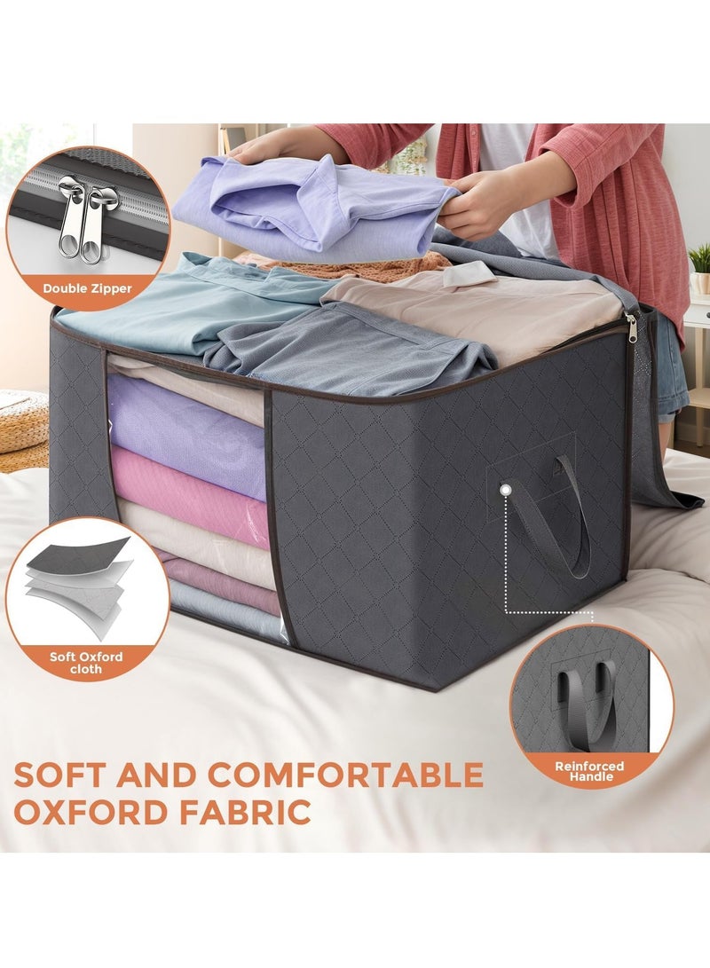 6-Piece Large Capacity Storage Box for Clothes Foldable Blanket Storage Bags Closet Organizer Storage Containers with Lids and Handle, Clear Window for Blankets ,Clothes, Bedding 90L.(Grey) - Image 4