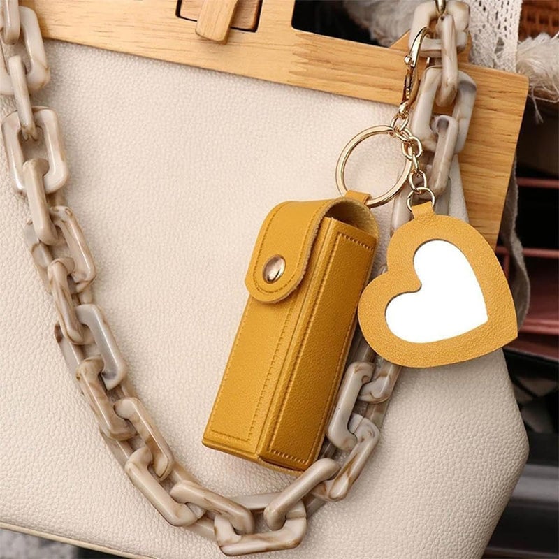 KASTWAVE 5 PCS Lipstick Holder Keychain, PU Leather Travel Chapstick Holder with Mirror, Soft Lip-Balm Pouch, Mini Lipstick Case, Portable Cosmetic Storage for Lipsticks, Perfume, Nail Polish - Image 5