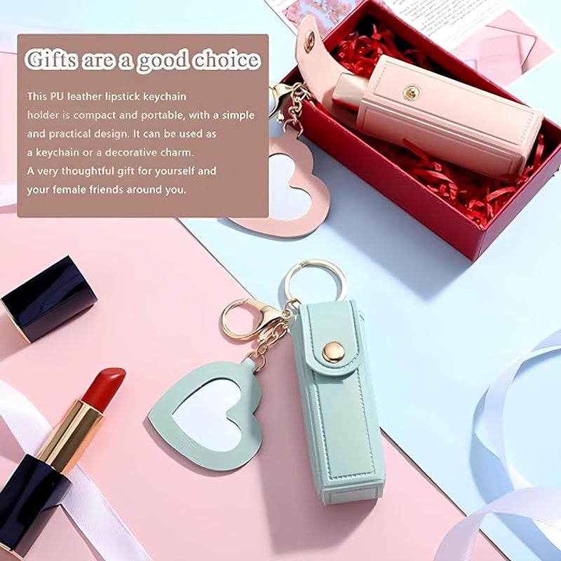 KASTWAVE 5 PCS Lipstick Holder Keychain, PU Leather Travel Chapstick Holder with Mirror, Soft Lip-Balm Pouch, Mini Lipstick Case, Portable Cosmetic Storage for Lipsticks, Perfume, Nail Polish - Image 2