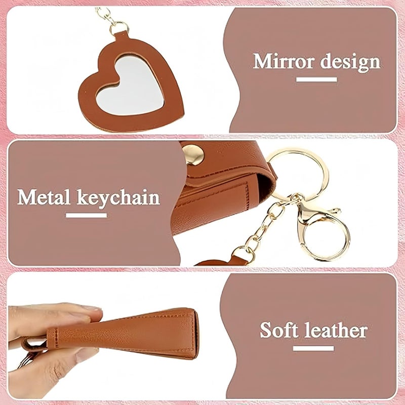 KASTWAVE 5 PCS Lipstick Holder Keychain, PU Leather Travel Chapstick Holder with Mirror, Soft Lip-Balm Pouch, Mini Lipstick Case, Portable Cosmetic Storage for Lipsticks, Perfume, Nail Polish - Image 4