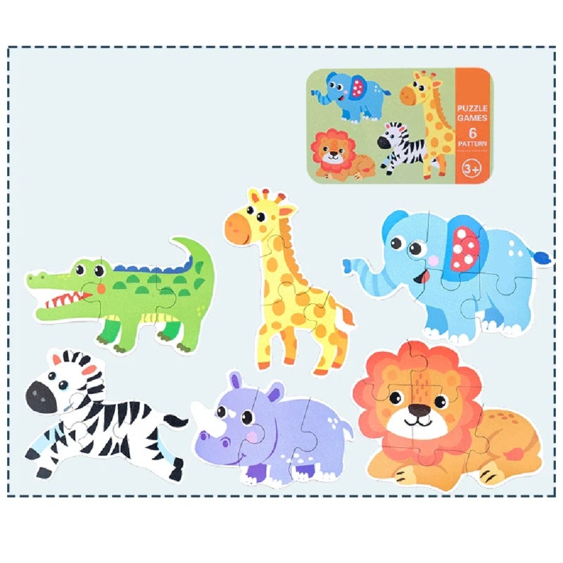 Kids Wooden Puzzle: 6-in-1 Set With Cartoon Animal Designs - Portable For On-the-go Play - Early Education Puzzle For Preschool Kids Ages 3 To 6 - Image 3