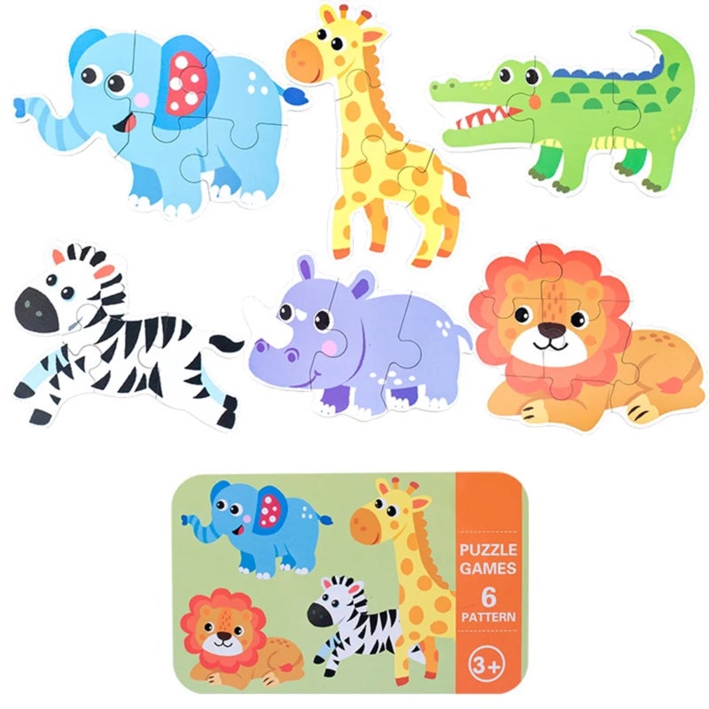 Kids Wooden Puzzle: 6-in-1 Set With Cartoon Animal Designs - Portable For On-the-go Play - Early Education Puzzle For Preschool Kids Ages 3 To 6 - Image 1