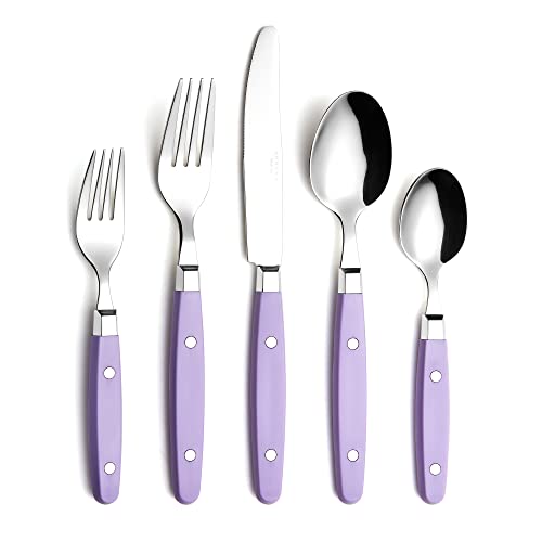 Annova ANNOVA Silverware Set Stainless Steel Cutlery Color Handle With RivetRetro Flatware Lilac 20 Pieces