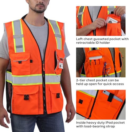 Neopelta Reflective Safety Vest Orange Mesh, Heavy Duty Vest with ID pocket, Padded Neck, Made with 3M™ Reflective Material, Orange XL - Image 3