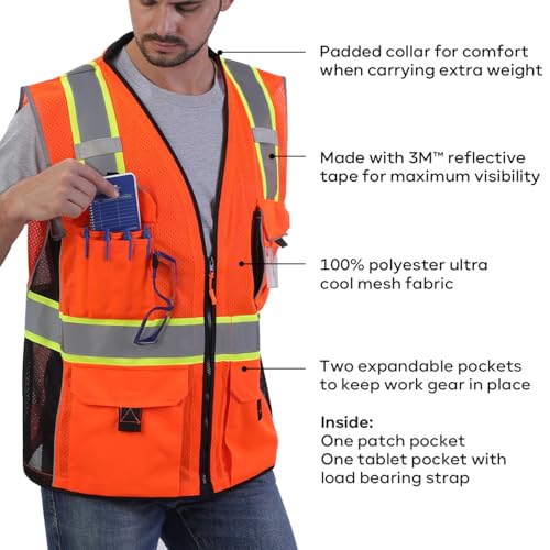 Neopelta Reflective Safety Vest Orange Mesh, Heavy Duty Vest with ID pocket, Padded Neck, Made with 3M™ Reflective Material, Orange XL - Image 4