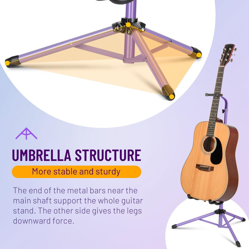 CAHAYA Folding Universal Guitar Holder - Floor Stand for Acoustic, Electric & Bass Guitars (Purple) - Image 2