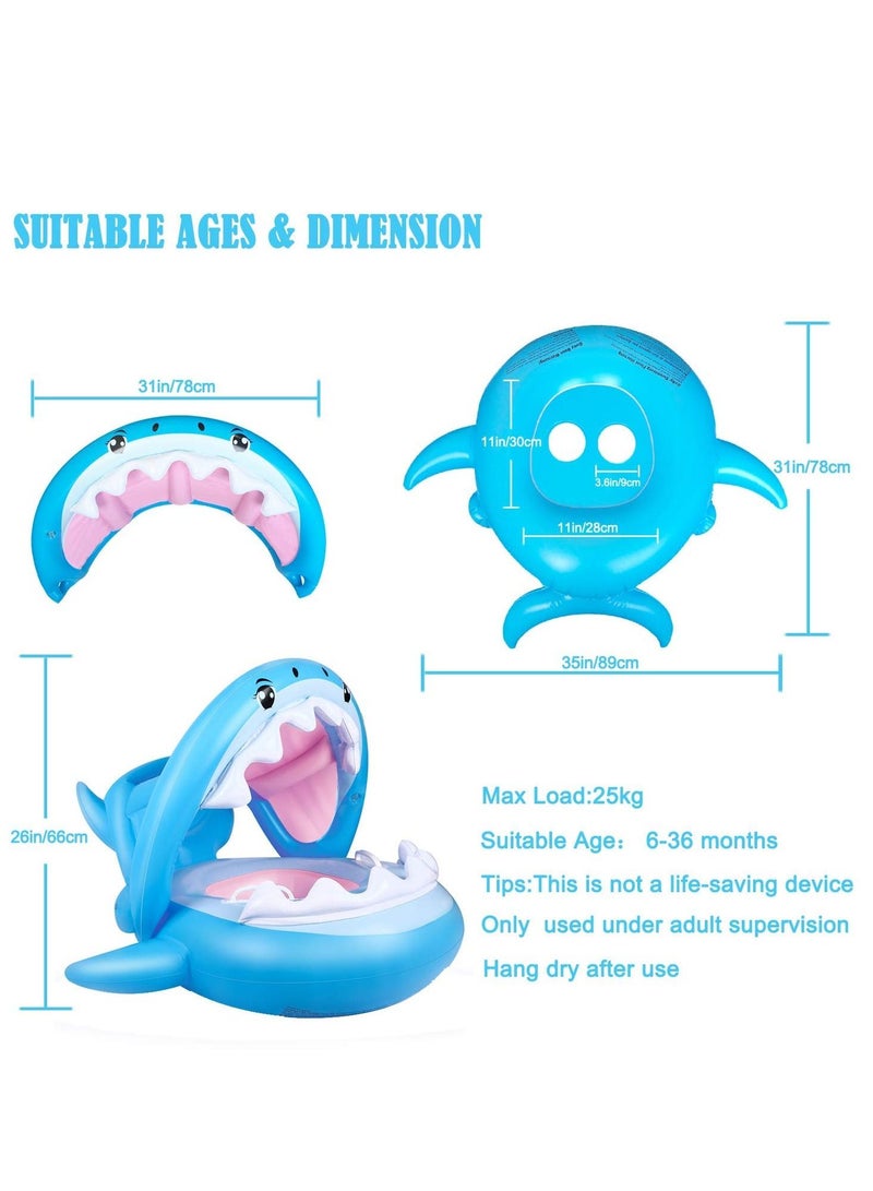 KASTWAVE Baby Float Swimming Pool Toddler Floaties with Removable Inflatable Canopy Shark Infant Pool Float for Kids Aged 6-36 Months - Image 4