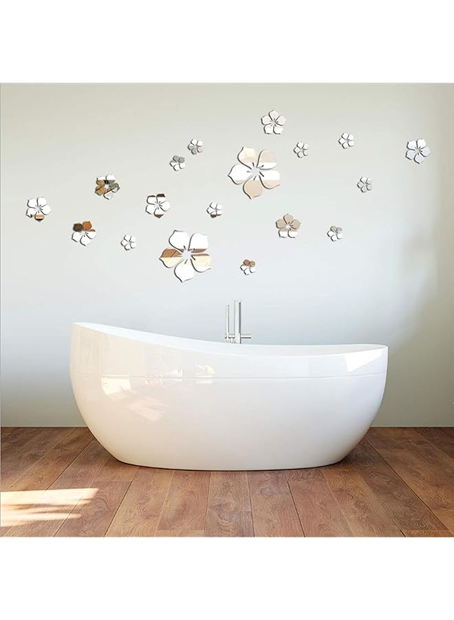 إيروريكس ملصق حائط مرآة أكريليك ذاتي اللصق، ديكور حائط مرآة قابل للإزالة، ملصق حائط ثلاثي الأبعاد على شكل زهرة DIY لغرفة المعيشة وغرفة النوم، 18 قطعة - Image 3