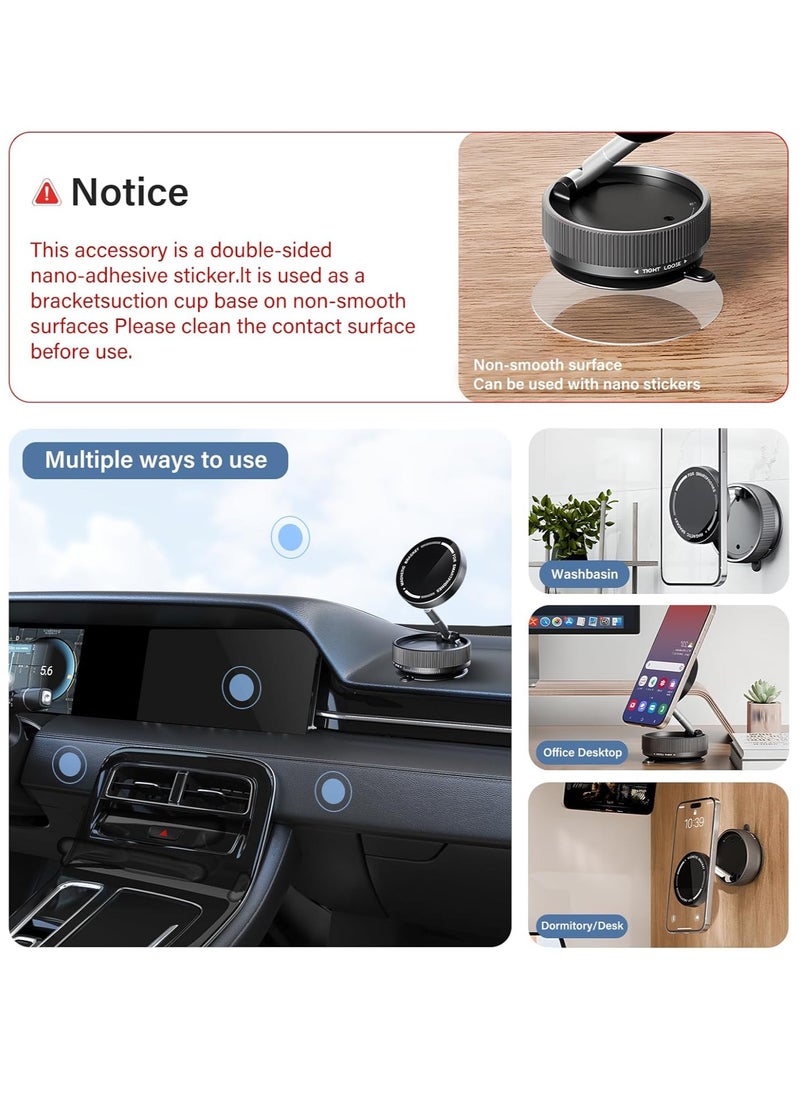 Vacuum Suction Magnet Phone Holder Mount, Magnetic Car Phone Holder, 360° Adjustable Suction Car Phone Mount for Car/Smooth Surface/Travel/Gym