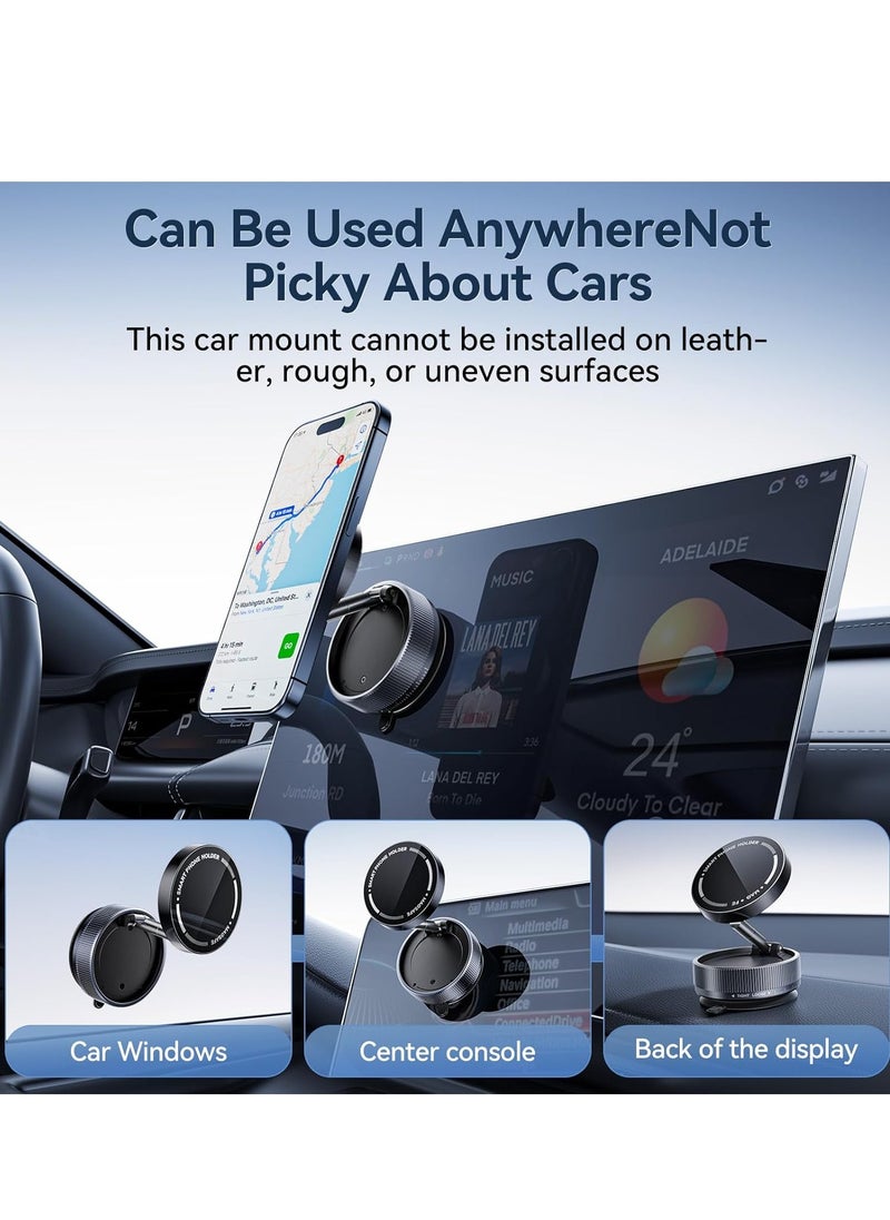Vacuum Suction Magnet Phone Holder Mount, Magnetic Car Phone Holder, 360° Adjustable Suction Car Phone Mount for Car/Smooth Surface/Travel/Gym