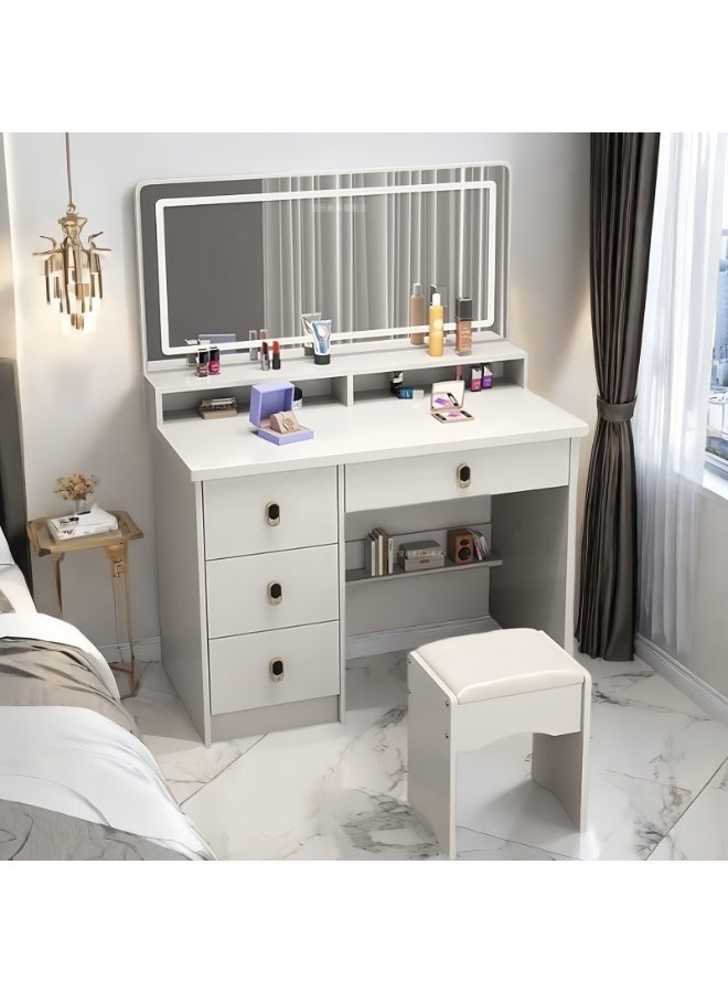 Sharpdo Modern Vanity Desk with LED Lighted Mirror and Matching Stool, 80 x 35 x 120 cm Makeup Vanity Table with Storage Shelves, Drawer and Cabinets, Dressing Table for Bedroom, White - Image 3