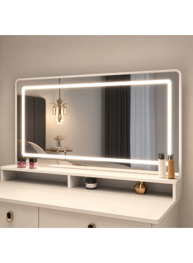 Sharpdo Modern Vanity Desk with LED Lighted Mirror and Matching Stool, 80 x 35 x 120 cm Makeup Vanity Table with Storage Shelves, Drawer and Cabinets, Dressing Table for Bedroom, White - Image 5