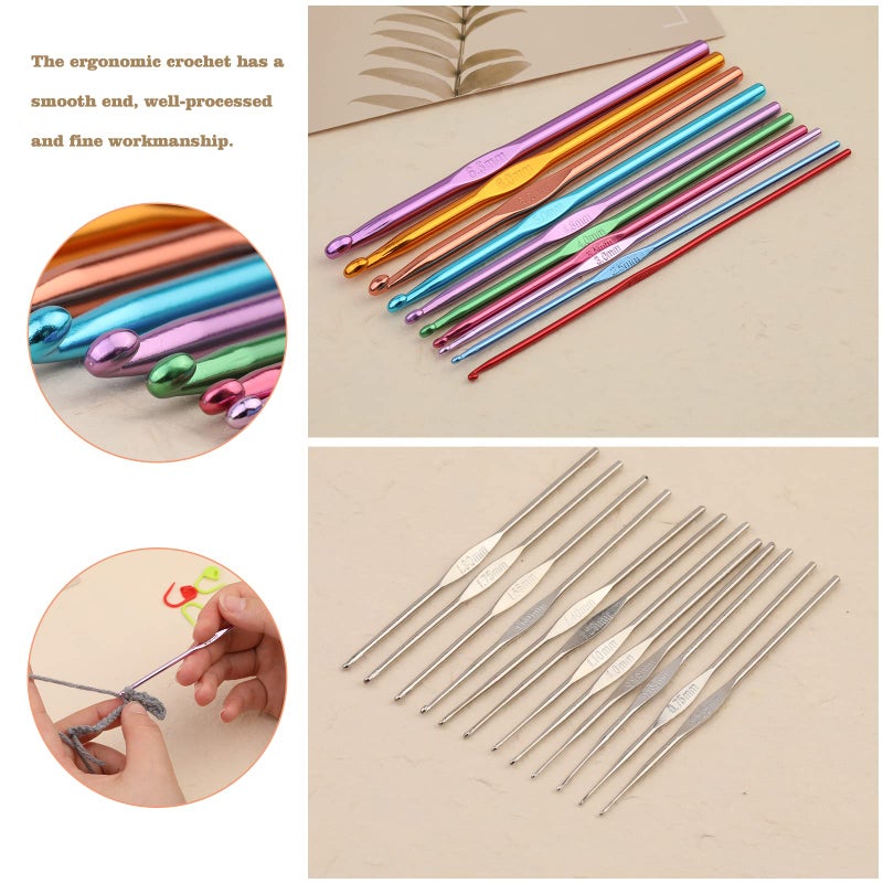IMZAY 54 Pcs Crochet Needles Set, Crochet Hooks Kit with Storage Case, Ergonomic Knitting Blunt Needles Stitch Marker DIY Hand Knitting Craft Art Tools for Beginners(Blue) - Image 3
