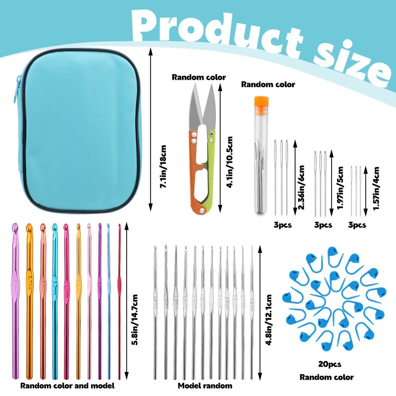 IMZAY 54 Pcs Crochet Needles Set, Crochet Hooks Kit with Storage Case, Ergonomic Knitting Blunt Needles Stitch Marker DIY Hand Knitting Craft Art Tools for Beginners(Blue) - Image 2