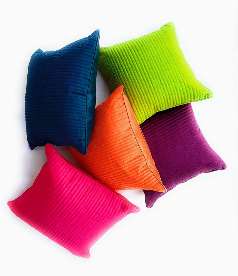 Urvaan Silk Quilted Solid Cushion Covers, 16 x 16 Inch, Multicolour, Set of 5 - Image 1