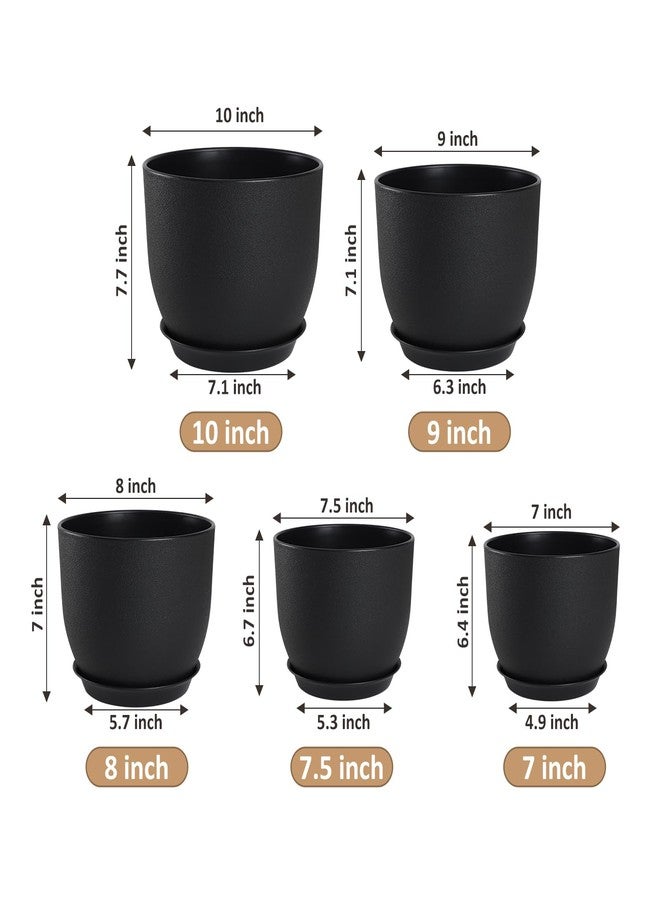 YNNICO Plant Pots 10/9/8/7.5/7 Inch Set of 5, Flower Pots with Multi Mesh Drainage Holes, Planters for Indoor Outdoor Garden Plants and Flowers(Black - Image 2