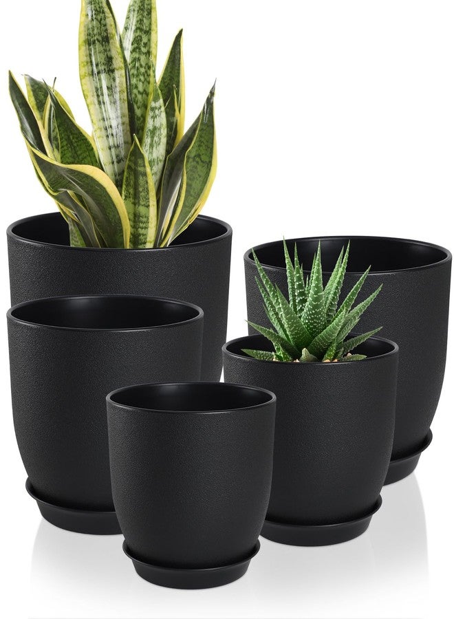 YNNICO Plant Pots 10/9/8/7.5/7 Inch Set of 5, Flower Pots with Multi Mesh Drainage Holes, Planters for Indoor Outdoor Garden Plants and Flowers(Black - Image 1