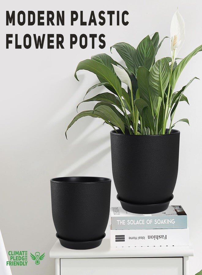 YNNICO Plant Pots 10/9/8/7.5/7 Inch Set of 5, Flower Pots with Multi Mesh Drainage Holes, Planters for Indoor Outdoor Garden Plants and Flowers(Black - Image 4
