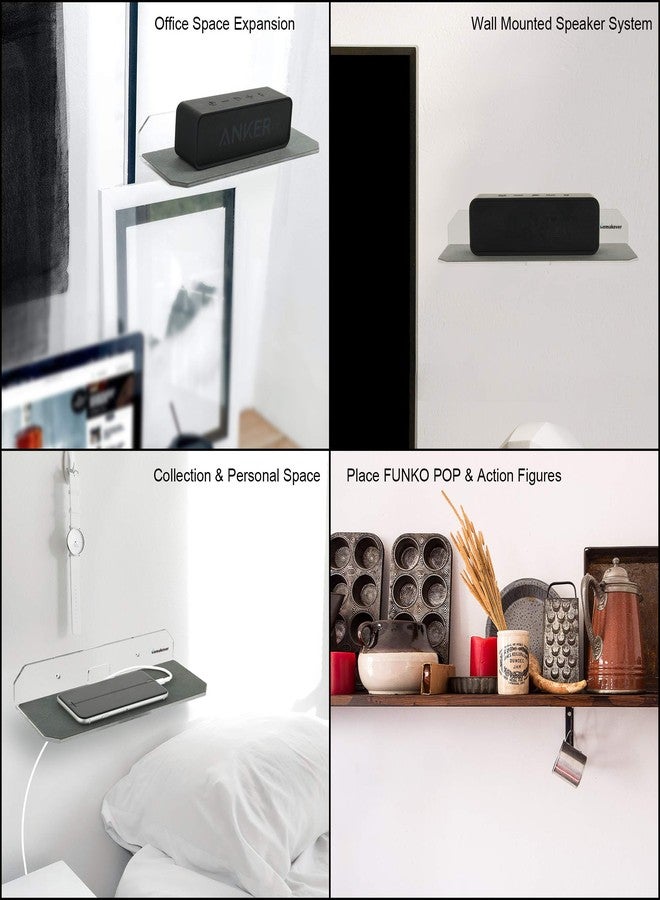 Homakover 2 Pcs 10" Acrylic Wall Shelf Speaker Stand with Rubbery Surface, Solid Nursery Wall Bookshelf, Invisible Spice Rack, Display Floating Corner Shelf with Cable Clips for Speaker, Webcam, Switch - Image 2