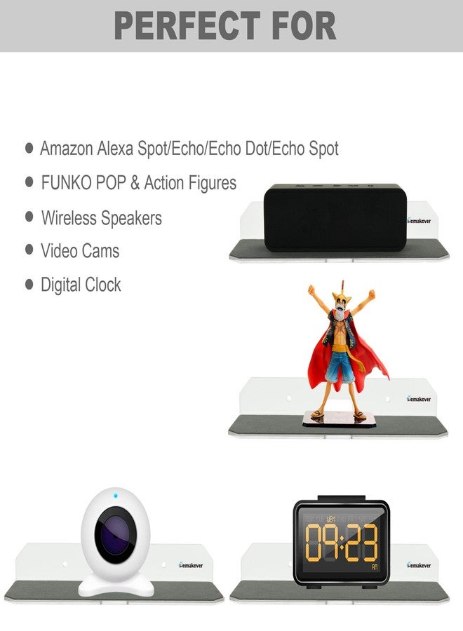 Homakover 2 Pcs 10" Acrylic Wall Shelf Speaker Stand with Rubbery Surface, Solid Nursery Wall Bookshelf, Invisible Spice Rack, Display Floating Corner Shelf with Cable Clips for Speaker, Webcam, Switch - Image 3