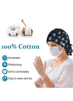 Beauenty 3 Pack Working Caps with ons and Sweatband Cotton Printed Bouffant Hats Adjustable Elastic Tie Back Hats for Women and Men Breathable Scrub Cap  - Image 4