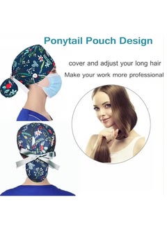 Beauenty 3 Pack Working Caps with ons and Sweatband Cotton Printed Bouffant Hats Adjustable Elastic Tie Back Hats for Women and Men Breathable Scrub Cap  - Image 5