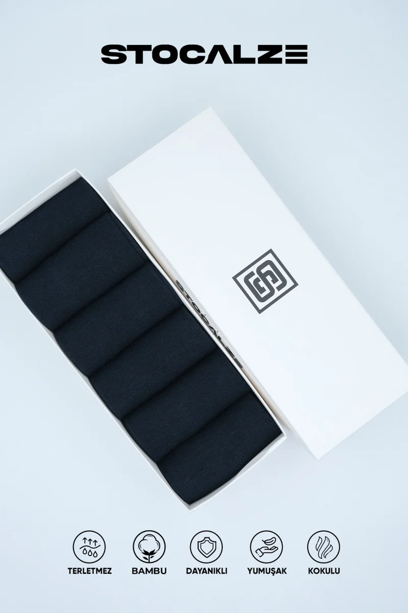 Stocalze Men's Bamboo Long Socks. Premium 6-Piece Boxed Perfumed Seamless Plain Men's Anthracite Socks