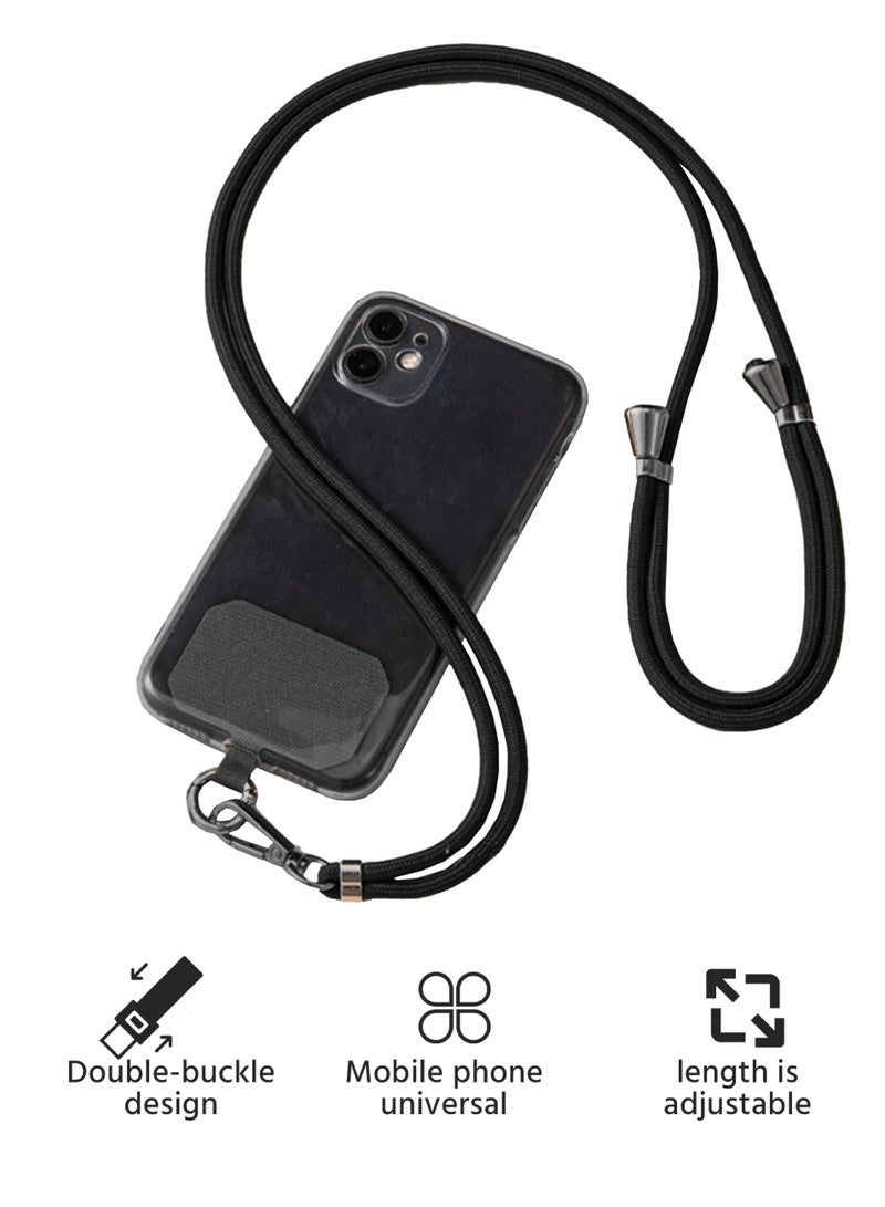 2-Piece (1 Crossbody Strap + 1 Finger Ring Holder) Universal Smart Mobile Phone Lanyard, Adjustable Hands-Free Crossbody Strap with Secure Adhesive Patch (Black) - Image 2
