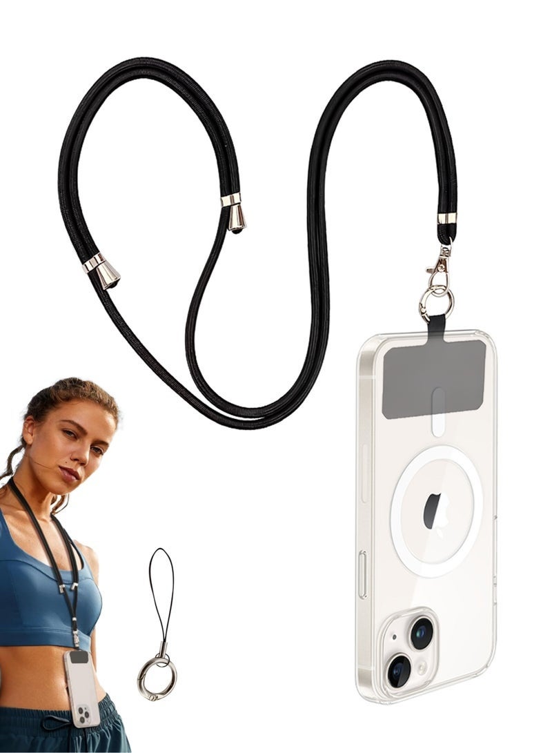 2-Piece (1 Crossbody Strap + 1 Finger Ring Holder) Universal Smart Mobile Phone Lanyard, Adjustable Hands-Free Crossbody Strap with Secure Adhesive Patch (Black) - Image 1