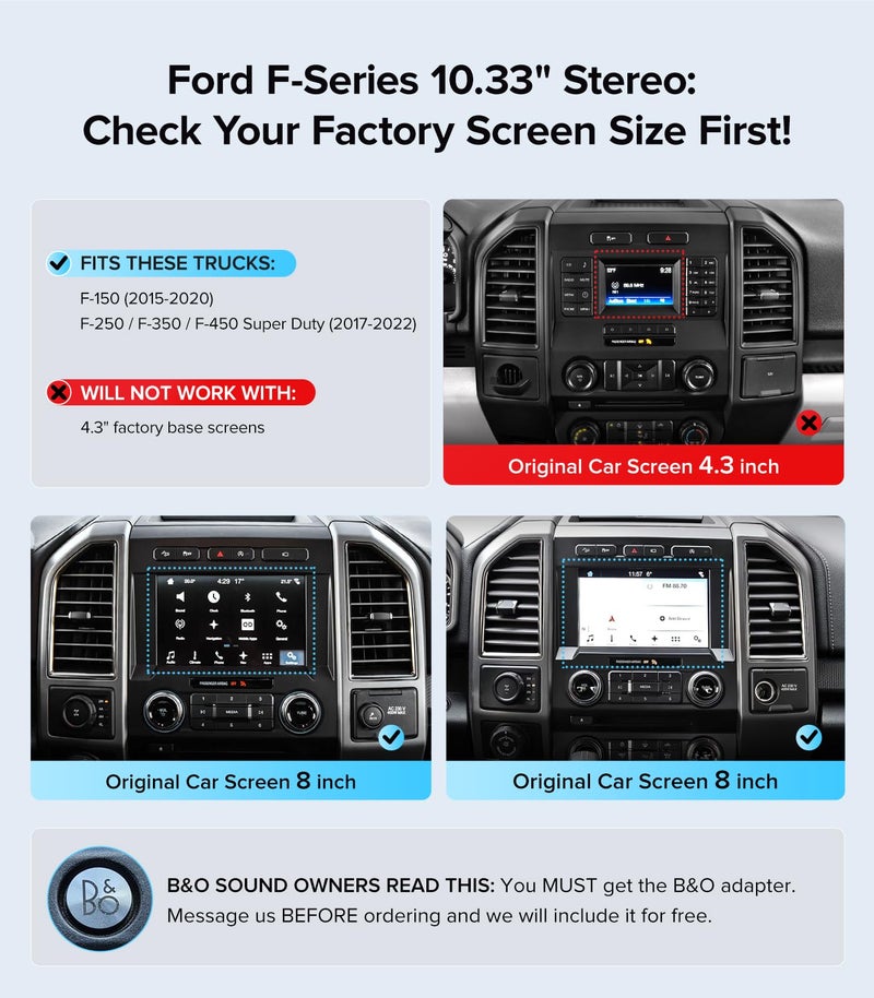 AINAVI for Ford F150 Radio Stereo Upgrade 2015-2020,F250 F350 F450 Super Duty 2017-2022,10.33inch Touchscreen Wireless Carplay Android Auto GPS Navigation 5GWiFi SWC 4G+64G Head Unit Replacement - Image 2