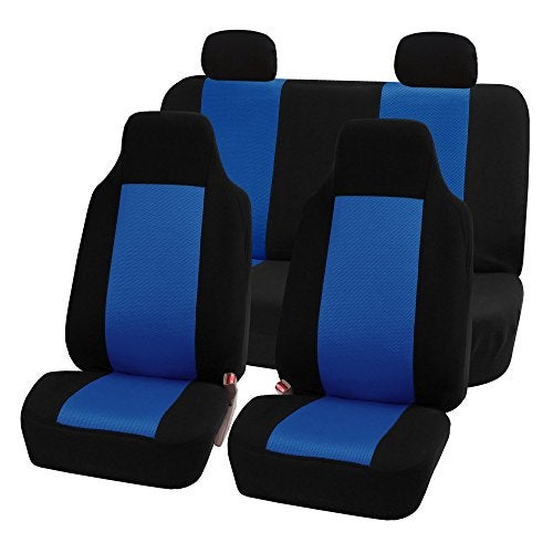 FH Group 3D Air Mesh Car Seat Covers Full Set – Universal Fit Automotive Seat Covers, Front Bucket and Solid Rear Bench Seat Cover, Washable Car Interior Protectors for SUV, Sedan, Blue - Image 1