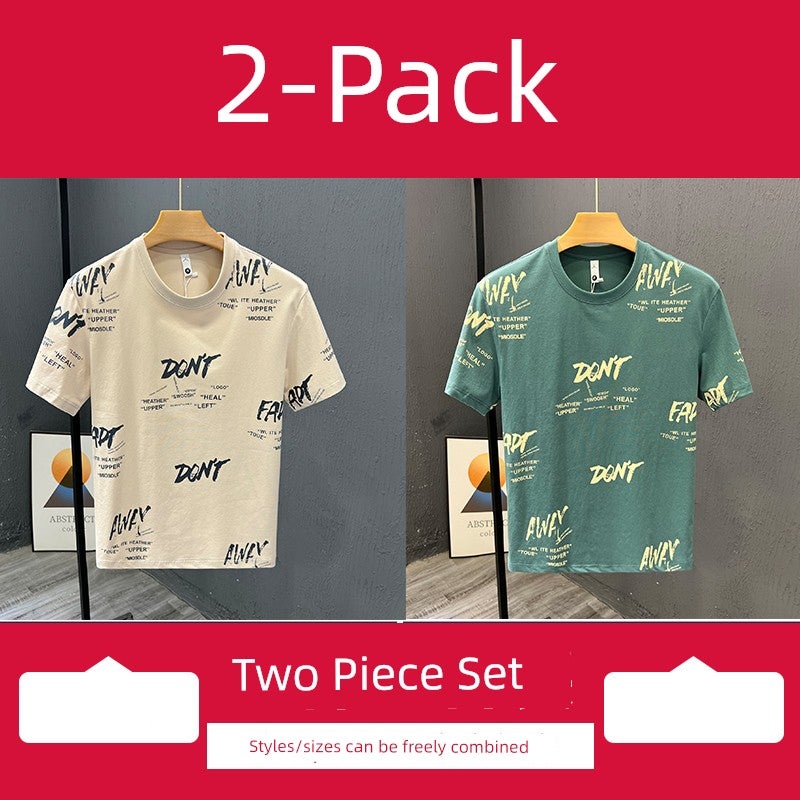 Summer new short-sleeved t-shirt men's ice silk thin print round neck trendy casual half-sleeved shirt men's T-shirt - Image 2