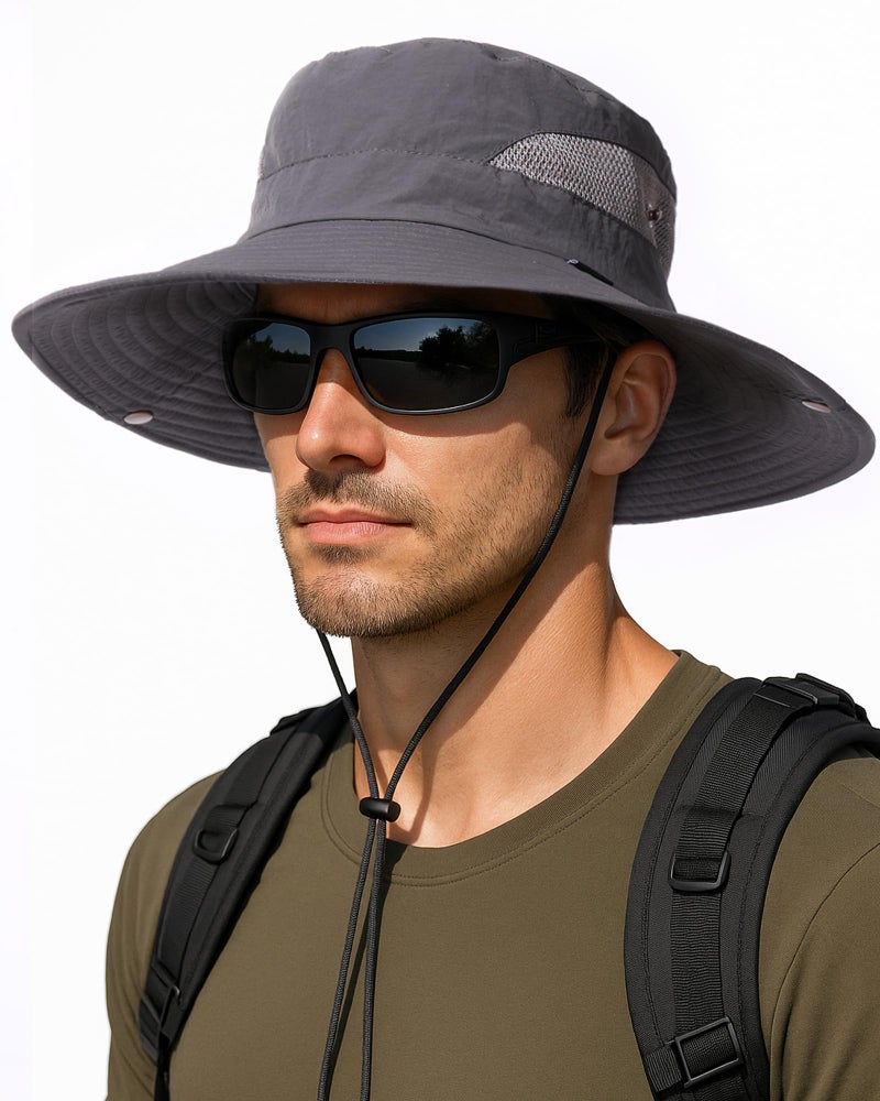 FURTALK Mens Bucket Sun Hat UPF 80+ Wide Brim Hiking Fishing Beach Outdoor Hats Dark Grey - Image 1