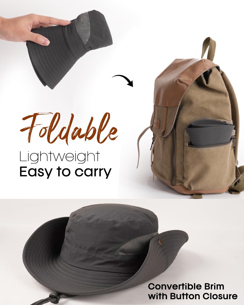 FURTALK Mens Bucket Sun Hat UPF 80+ Wide Brim Hiking Fishing Beach Outdoor Hats Dark Grey - Image 3