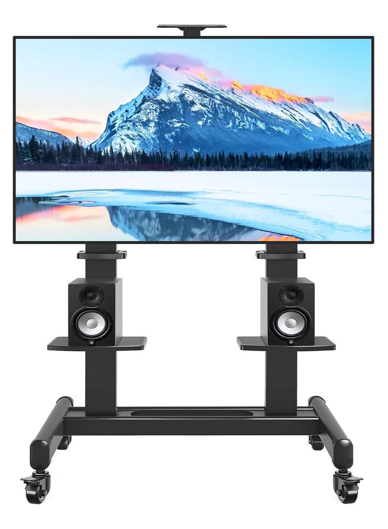 Rfiver Mobile TV Cart with Wheels for 65-120 Inch TVs up to 310 lbs, LCD LED OLED Plasma Flat Curved Panels, Heavy Duty Rolling TV Stand, Extra Large Shelf, 3 Height Levels, Max VESA 1000x600, Black - Image 1