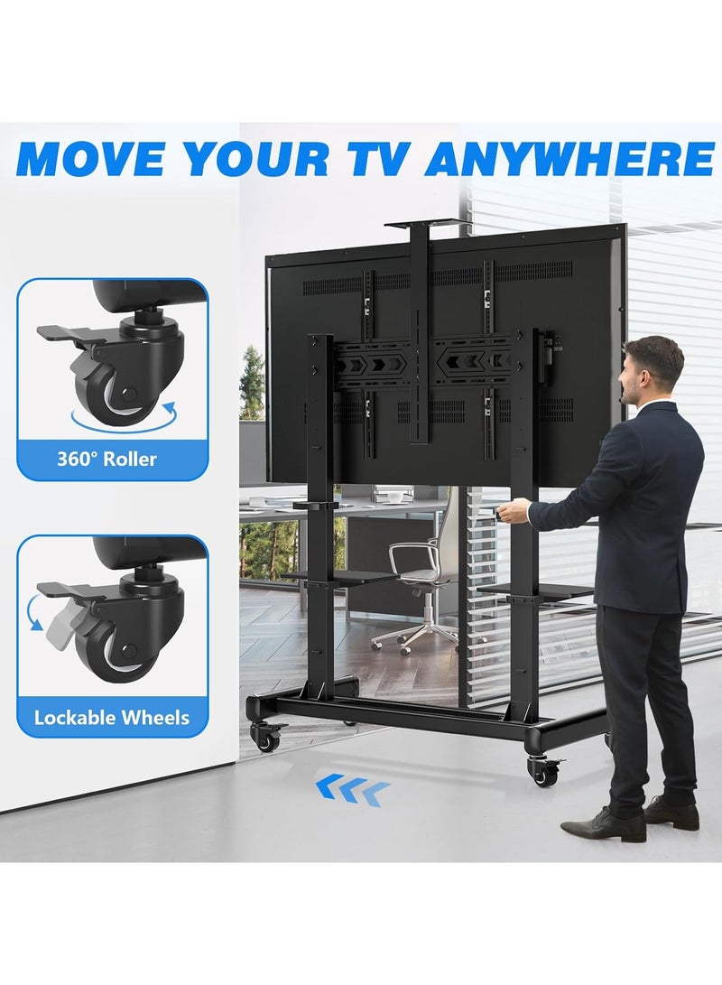 Rfiver Mobile TV Cart with Wheels for 65-120 Inch TVs up to 310 lbs, LCD LED OLED Plasma Flat Curved Panels, Heavy Duty Rolling TV Stand, Extra Large Shelf, 3 Height Levels, Max VESA 1000x600, Black - Image 4