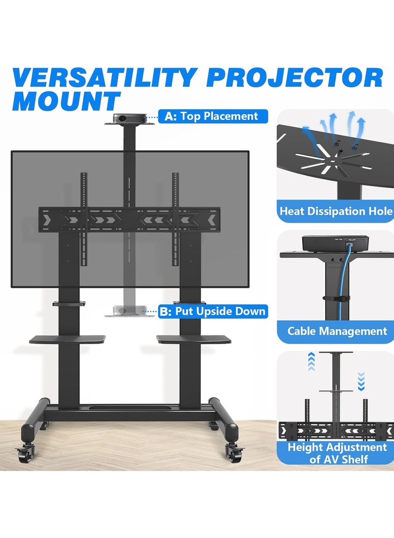Rfiver Mobile TV Cart with Wheels for 65-120 Inch TVs up to 310 lbs, LCD LED OLED Plasma Flat Curved Panels, Heavy Duty Rolling TV Stand, Extra Large Shelf, 3 Height Levels, Max VESA 1000x600, Black - Image 5