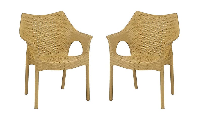 SkyGlamour Supreme Cambridge Heavy Plastic Chair for Living Room | Home | Garden and Indoor Outdoor Use |Chairs for Living Room| Plastic Chair Set of 2 |Color: Cane, Set of 2 Chair - Image 1