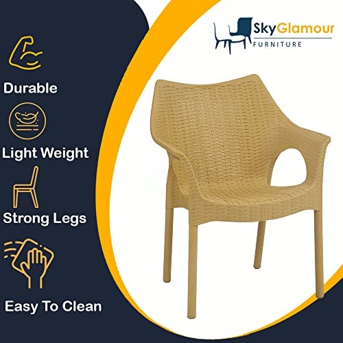 SkyGlamour Supreme Cambridge Heavy Plastic Chair for Living Room | Home | Garden and Indoor Outdoor Use |Chairs for Living Room| Plastic Chair Set of 2 |Color: Cane, Set of 2 Chair - Image 2