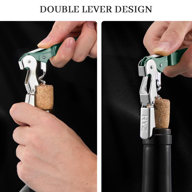 Hyz 2-Pack Wine Opener Waiter Corkscrew  Professional Wine Key For Servers  Bartender With Foil Cutter  Manual Wine Bottle Opener Double Hinged (Dark Green) - Image 5