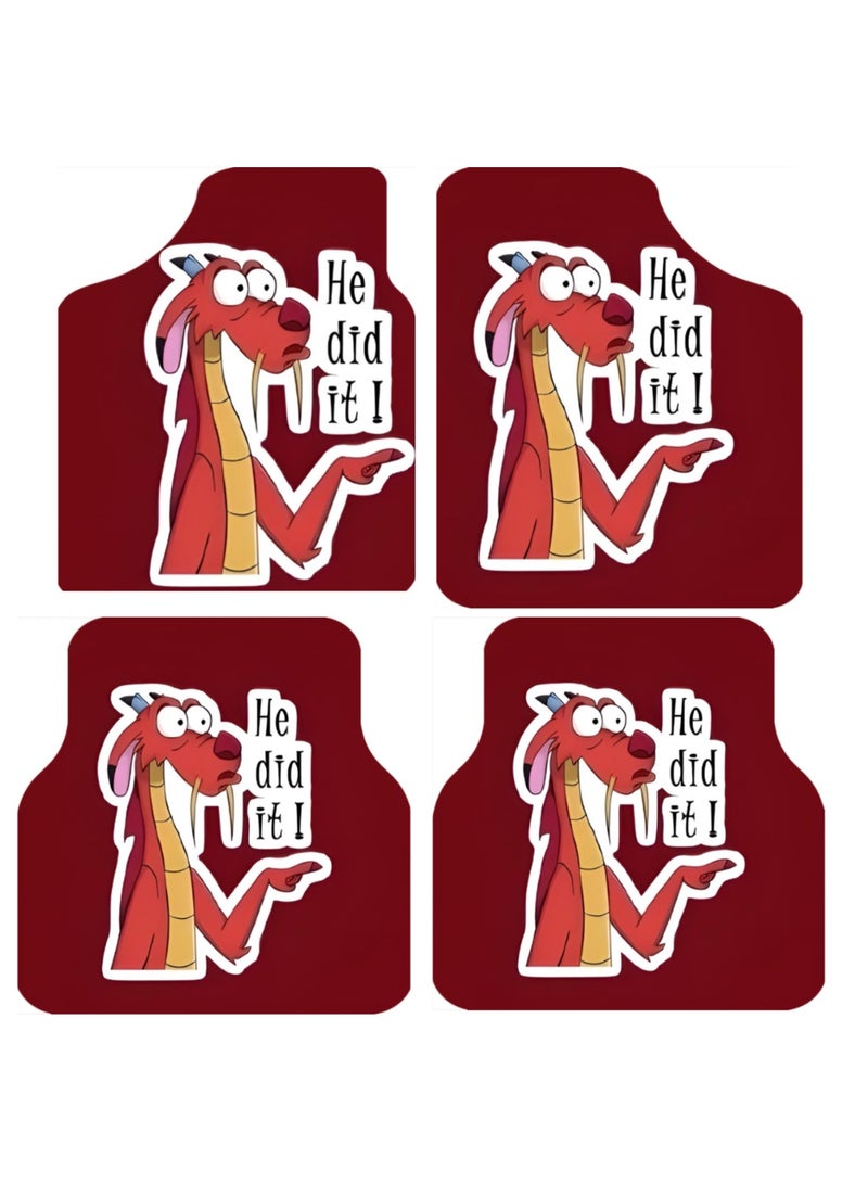 Generic MT Best Buy Funny Dragon Car Floor Mats – 4-Piece Set, Universal Fit, Non-Slip, Waterproof, Easy to Clean, Cartoon Humor Design 