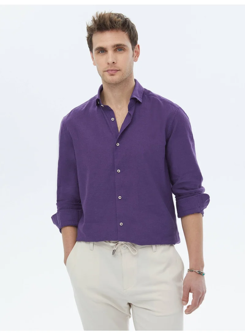 Kip Purple Plain Regular Fit Woven Casual Cotton Blend Shirt