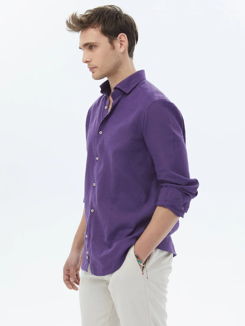 كيب Purple Plain Regular Fit Woven Casual Cotton Blend Shirt