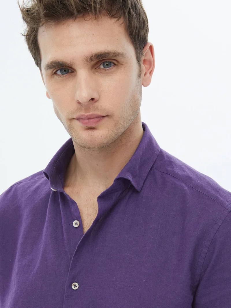 كيب Purple Plain Regular Fit Woven Casual Cotton Blend Shirt